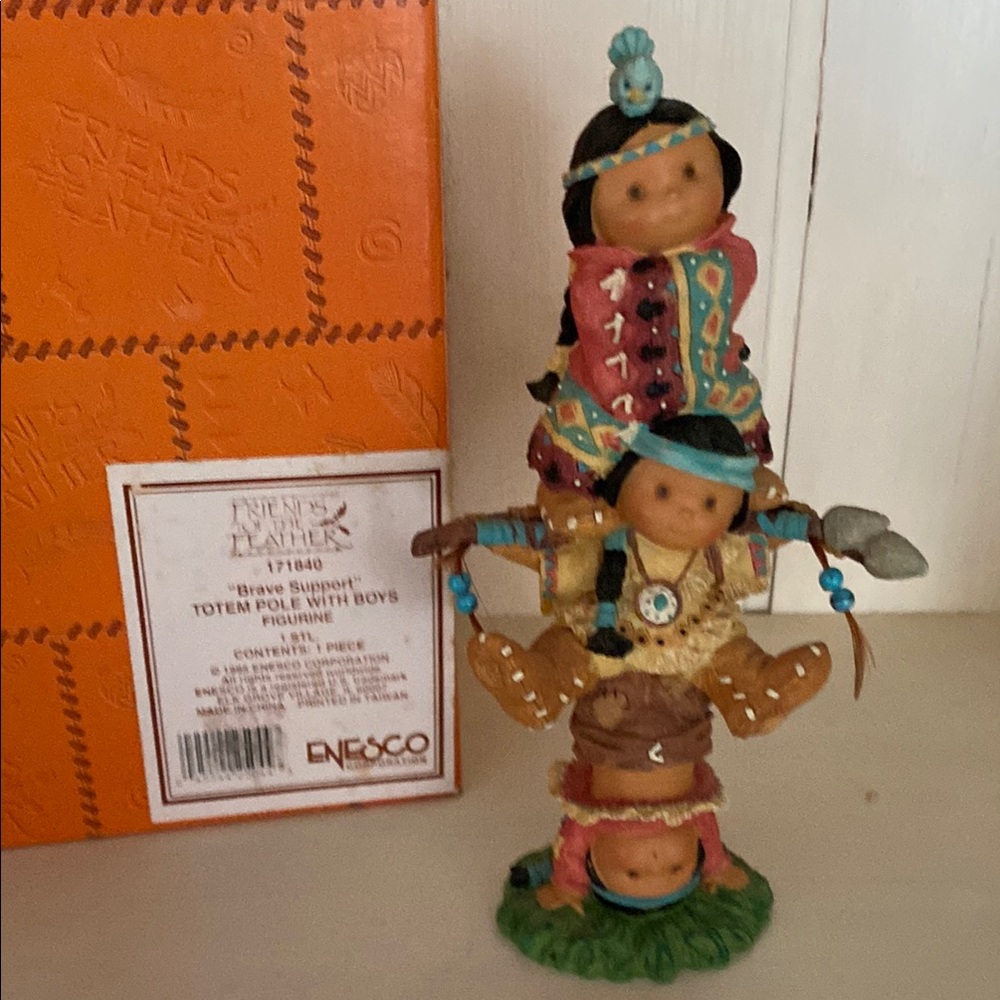 Enesco Friends of a Feather Totem Pole with Boys Figurine